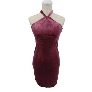 WYLDR Isabelle Velvet Mini Dress With Twist Front Detail In Pink Women's S Party